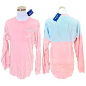 NWT! NEW! LAUREN JAMES BEACHCOMBER PINK BLUE SEERSUCKER T-SHIRT SPIRIT JERSEY XS